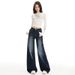 Dark Blue Straight-leg Jeans For Women, New Autumn Style, American-style Washed, Loose-fitting, Slimming, Drapey,_ecoleips.com