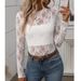 Women's Clothing Half High Neck Perspective Long Sleeved T Shirt Sexy Mesh Top_ecoleips.com