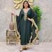 Modest Abaya Dress With Fringe –Boho Maxi Dress For Women, Elegant Long Sleeve Flowy Gown (Blue/White/Green) _ecoleips.com