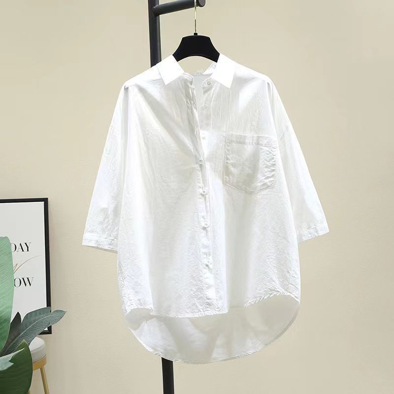 Women's Clothing Yellow Simple Spring And Summer Thin Cotton Short Sleeved Shirt Fashion Loose Medium And Long Single Pocket Cardigan Shirt_ecoleips.com