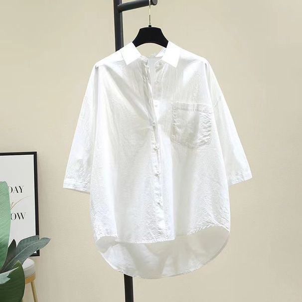 Women's Clothing Yellow Simple Spring And Summer Thin Cotton Short Sleeved Shirt Fashion Loose Medium And Long Single Pocket Cardigan Shirt_ecoleips.com