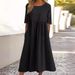 Spring/Summer Round-Neck Dress With 5/8-Length Sleeves, Large Size; Casual, Loose-Fitting Design; Made Of Pure Cotton In_ecoleips.com