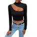 Voya Women's Instagram Fashion T-shirt Autumn And Winter Slim Fit With Exposed Navel Design, Short Long Sleeved Top_ecoleips.com