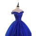 Blue Evening Gown For Adults New Style Off Shoulder Ballroom Skirt Catwalk Art Exam Hostess Colorful Gauze Dress Women_ecoleips.com