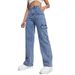 Women's Cargo Pants Stylish Loose Fit Work Pants With Multiple Pockets, Stretch Denim, High Waist, Streetwear Fashion (S-3XL, Blue)_ecoleips.com