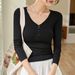 2025 #Superior Selection # Unique Button Design T-Shirt For Women 2025 Autumn New Slim Fit Spicy Girl Sexy Long Sleeve Top_ecoleips.com