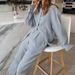 Women's Clothing Autumn Loose Elastic Wrinkled Long Sleeved Shirt Wide Leg Pants Casual Two Piece Suit_ecoleips.com