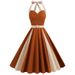 2024 New European And American Maillard Retro Patchwork Mid-Length Fashionable Age-Reducing Halter Neck Tie-Waist Flared_ecoleips.com