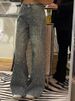 Vintage Distressed Denim Jeans - Rhinestone Embellished Wide-Leg Pants With Raw Hem For Women_ecoleips.com