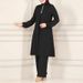 H710 Muslim Women's Spring And Autumn New Fashion Solid Color Elegant Long Sleeve Shirt Loose Wide Leg Pants Set_ecoleips.com