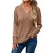 Women's Autumn/Winter Long-Sleeved V-Neck Shirt With Plain Buttons_ecoleips.com