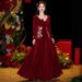 Velvet Plus-size Wedding Brides, New Spring Bridal Gown With Long Sleeves, "Runaway Princess" Engagement Evening Dress_ecoleips.com
