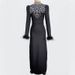 Women's Clothing New Black High Collar Hot Diamond Long Sleeve Feather Slimming Bandage Dress_ecoleips.com