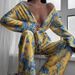 Women's Clothing Autumn And Winter New Fashion Satin Printed Long Sleeved Lace Up Two Piece High Waist Wide Leg Pants Suit_ecoleips.com