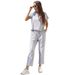 New Short Sleeve Gray Striped Round Neck Casual Suit Women's Summer_ecoleips.com