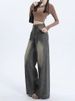 Washed Wide Jeans For Women In Early Autumn, New High Waisted American Straight Leg Lazy And Loose Summer Floor Pants_ecoleips.com