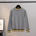 Women's Houndstooth Knitwear Long Sleeve Crew Neck Sweater Autumn Winter Fashion British Style Top Base Layer_ecoleips.com