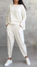 2024 New European American Cross-Border Trade Women's Solid Color Round Neck Sleeve Suit With Pockets And Long Pants_ecoleips.com