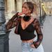 Women’s Sexy Lace-Paneled V-Neck T-Shirt – Stretch Polyester Blend With Sheer Mesh Inserts (S-L, Black)_ecoleips.com