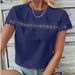 Women's Clothing V Neck Lace Splicing Loose Casual Eyelet T Shirt_ecoleips.com