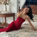Women's French Style High End Red Lace Strapless Suspender Dress Slim Bodycon Long Skirt Casual Ankle-Length Summer Fashion_ecoleips.com