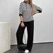 Women's Clothing Striped Mid-Sleeve Hooded Sweatshirt & Solid Color Slimming Straight Leg Trousers Two Piece Set Casual Spring/Autumn Summer Outfit_ecoleips.com