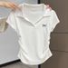 Women's Pure Cotton Polo Collar T-Shirt Plus Size Slimming High End Pleated Short Top Summer Wear Base Layer_ecoleips.com