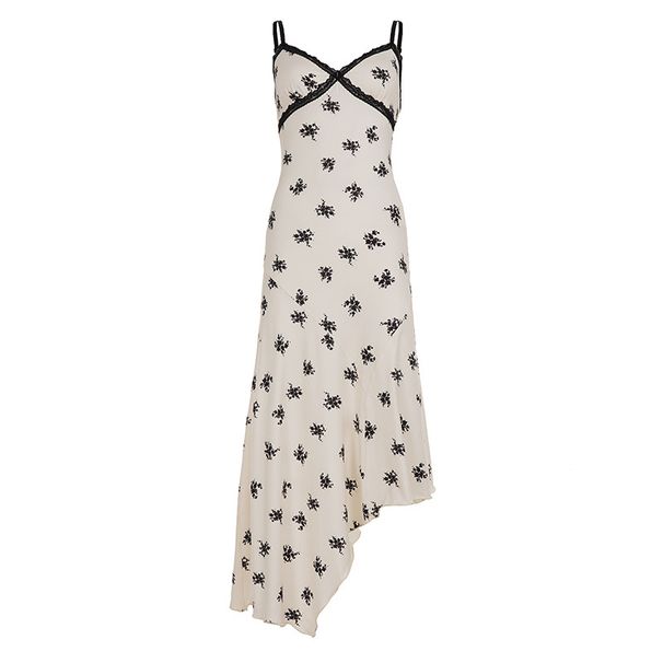 European American Floral Sweet Fresh Style Lace With Elegant Asymmetrical Design, Slim-fit And Figure-flattering_ecoleips.com
