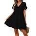 Flowy Short Sleeve Plaid Dress - Women's Loose Fit Casual Summer Dress With Comfortable Relaxed Design_ecoleips.com
