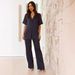 Cross-border Women's Clothing New Solid Color Lapel Home Wear Comfortable Casual Pajamas Short-sleeve Long-pants_ecoleips.com