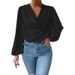 Women's Clothing Elegant Textured Chiffon Blouse Long Sleeved Pleated Lantern Sleeve Top For Spring/Autumn_ecoleips.com