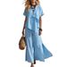 Summer Fashion Women's Casual Top And Wide Leg Pants Set Irregular Short Sleeve with Slit European And American Style_ecoleips.com