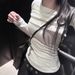 White Off-Shoulder Long Sleeve Women's Top Y2K Summer Casual Fashion Rhinestone Decorated Comfortable Sexy Tight Fitting_ecoleips.com