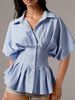 K New Waist Cinching Shirt Casual Versatile Striped Pleated Waist Cinching Slimming Versatile Top_ecoleips.com