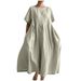 Women's Clothing Cotton And Linen Loose Round Neck Fashion Large Size Short Sleeve Dress_ecoleips.com