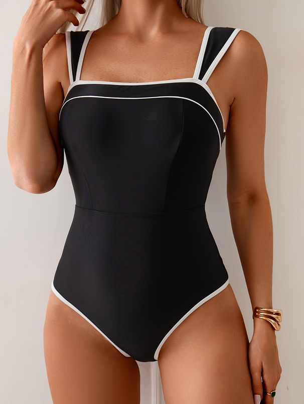 Women's One-Piece Swimsuit – Sexy & Sporty Monochrome Design For Swimming & Beach Tummy-Control Fit_ecoleips.com