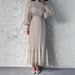 Elegant Women's Long Knit Dress With Pleated Hemline Round Neck & Long Sleeves For Office & Casual Wear (Wine Red, Black, Navy, Cream, Dark Green)_ecoleips.com
