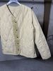 girl Jacket 2024 Autumn Winter New Khaki Water-Resistant Quilted Gold Button V-Neck Lightweight Casual Warm Cotton Coat_ecoleips.com