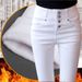 White High-waisted Women's Jeans, New Spring/autumn Slim-fit Skinny Pants, Fleece-lined And Thickened Casual Pencil_ecoleips.com