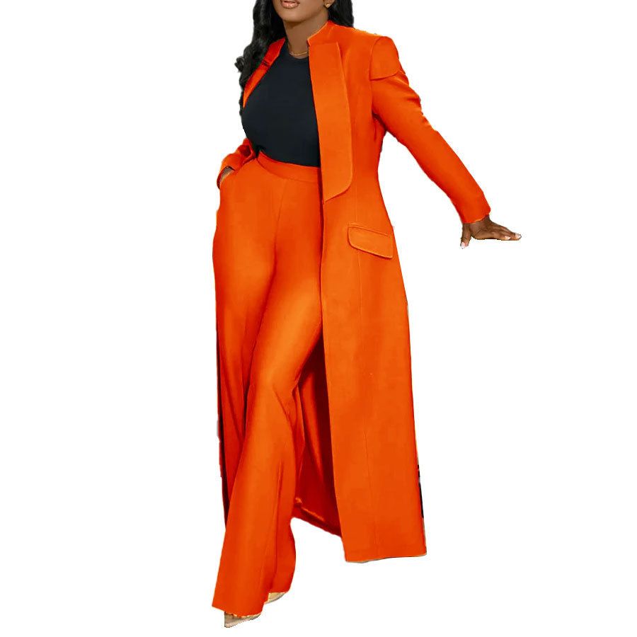 Women's Clothing Color Lapel Long Suit Two Piece Suit_ecoleips.com