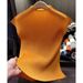 Women's Slim Fit Pleated T-Shirt Simple Solid Color Stand Collar Short Sleeve Versatile Classic Style New Summer Top_ecoleips.com