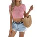 2026 Spring/Summer Casual Solid Color Round Neck Cropped Knit Top Vacation Shirt Cross-Border Women's Clothing_ecoleips.com