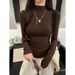 ng2510292 Spicy Girl Waist-Cinching Long Sleeve T-Shirt For Women 2025 Spring And Autumn New High Neck Slim Fit Versatile Base_ecoleips.com