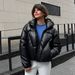 Women's Clothing Puffer Jacket With Metallic Finish - Lightweight Quilted Coat, Duck Down Filling, Streetwear Style, Loose Fit, Zip Closure_ecoleips.com