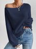 Women's Commuter Style Off-Shoulder Pullover Knitted Sweater Solid Color Loose Casual One-Shoulder Neck Autumn Winter Fashion_ecoleips.com