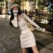 Women's Clothing Autumn/Winter British Style Korean Color Block Slim Fit Petite Women's Knit Bodycon Dress_ecoleips.com