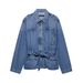 Distressed Denim Shirt Jacket Women's Oversized Vintage Style Streetwear Casual Long Sleeve Polo Collar Top (Blue, XS/S/M/L)_ecoleips.com