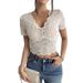 Eurean And American Cross-border 2026 Summer New Sexy Lace V-neck T-shirt For Women, Slim-fit, Short Style, Hot Girl_ecoleips.com