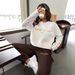 Women's Casual Sportswear Set Letter Print Crew Neck Sweatshirt Loose Fit Two Piece Outfit For Autumn Winter A24 Print_ecoleips.com