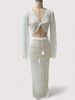 Women's Long Sleeved Beach Vacation Dress Set Knitted Two-Piece Skirt Top_ecoleips.com